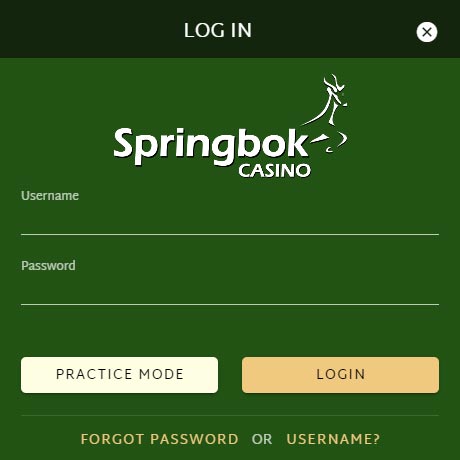 Springbok Casino screenshot Lobby Popup