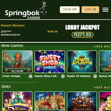 Springbok Casino Login Lobby - the site for top South African Online Casino